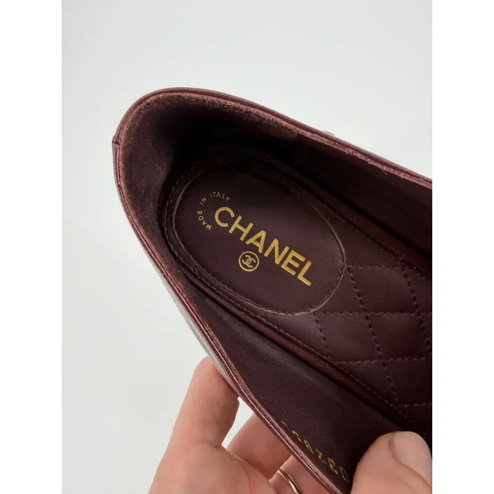 Chanel Bordeaux Burgundy Braided Lambskin CC Chain Loafers Size 39.5 EU 9